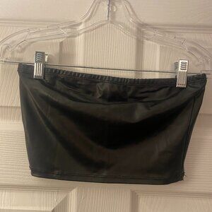 Black Cropped Tube Top Faux Leather- S